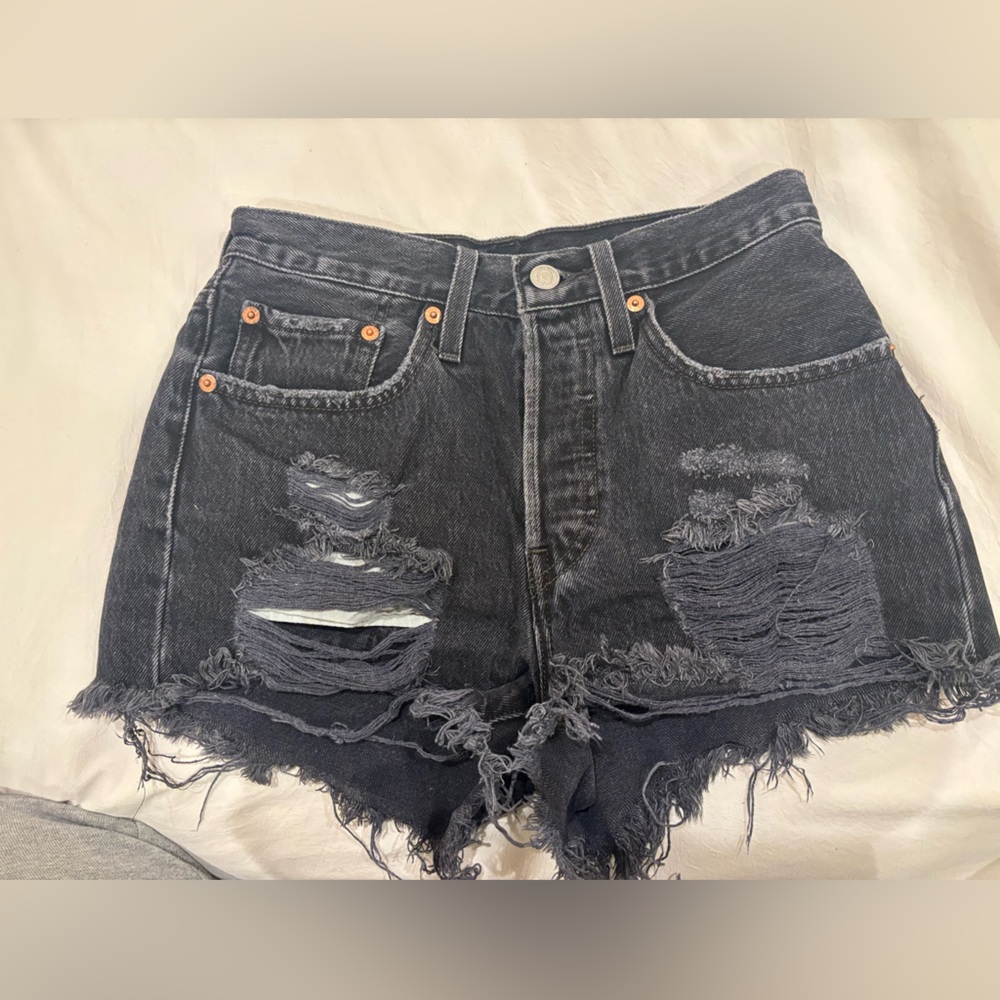 Levi’s black distressed denim shorts